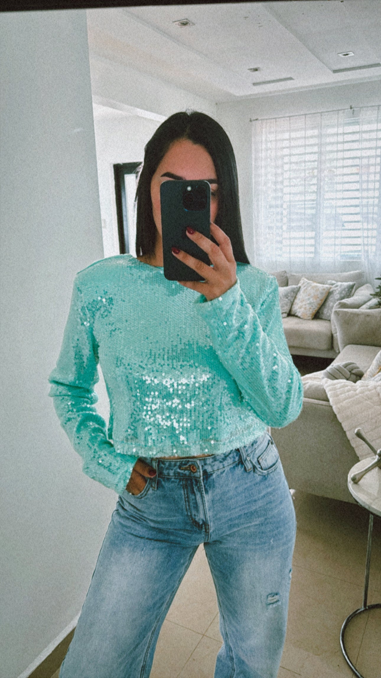 Sequin Mint Crop Top
