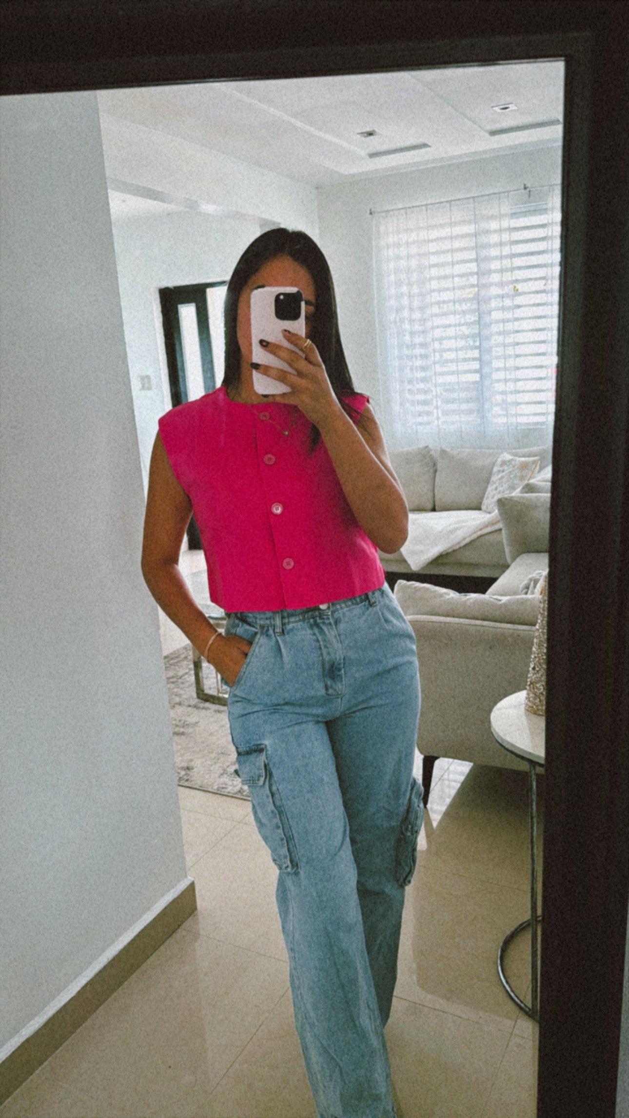 Pink button down vest