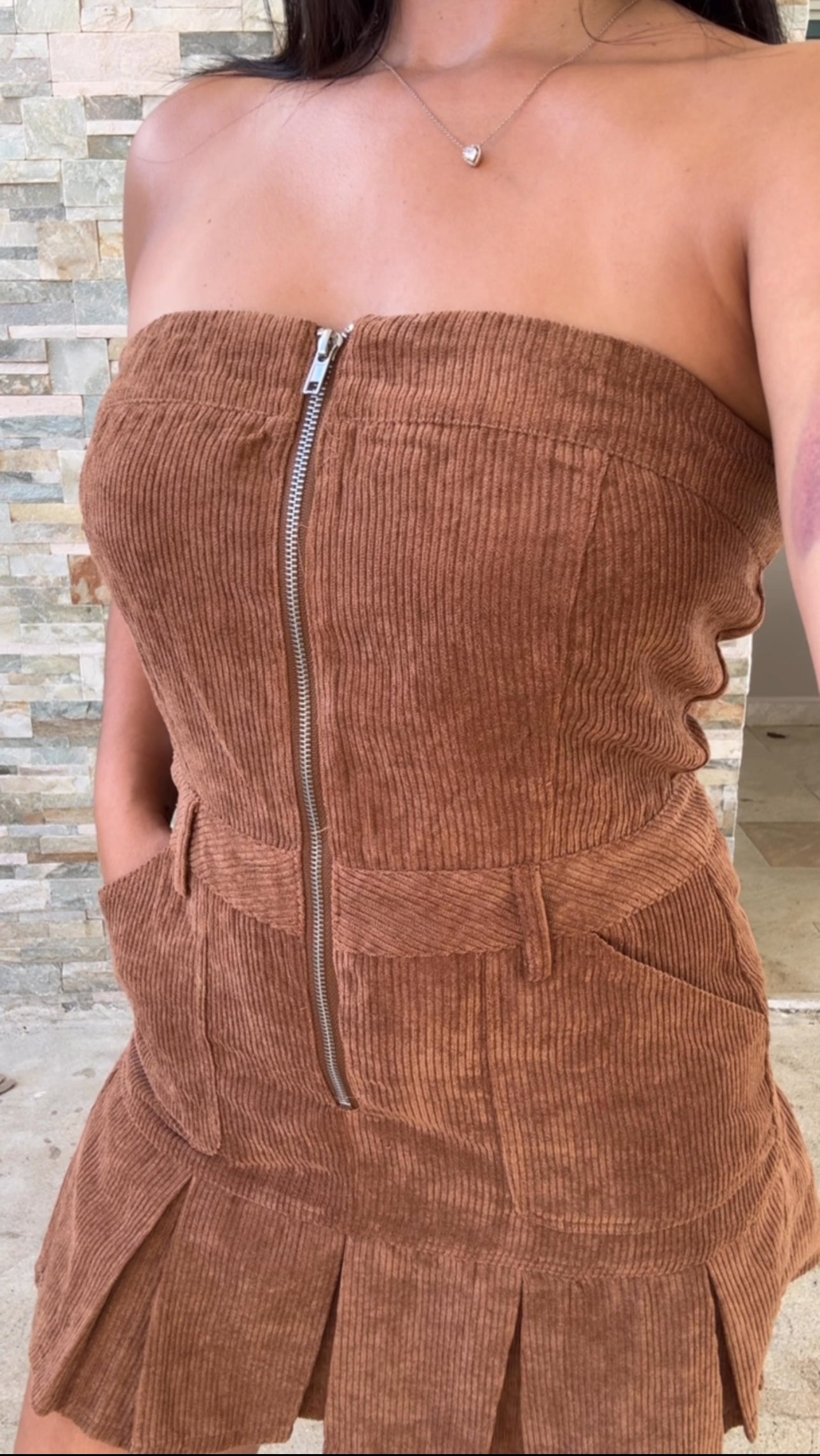 BROWN MINI ROMPER DRESS