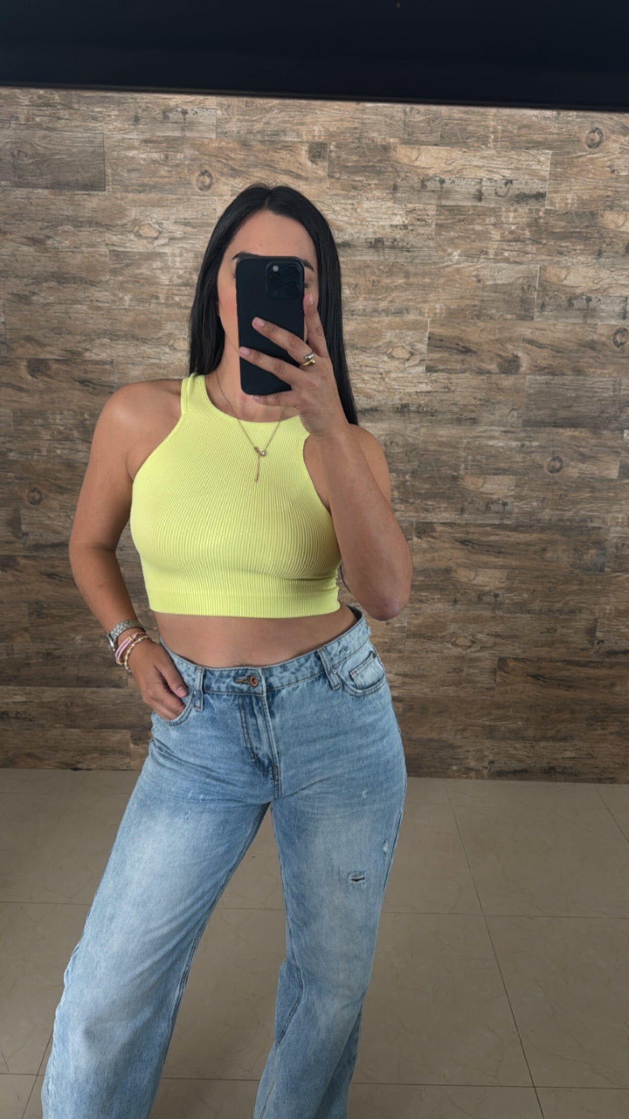 LIME ROUNDNECK CROP TANK