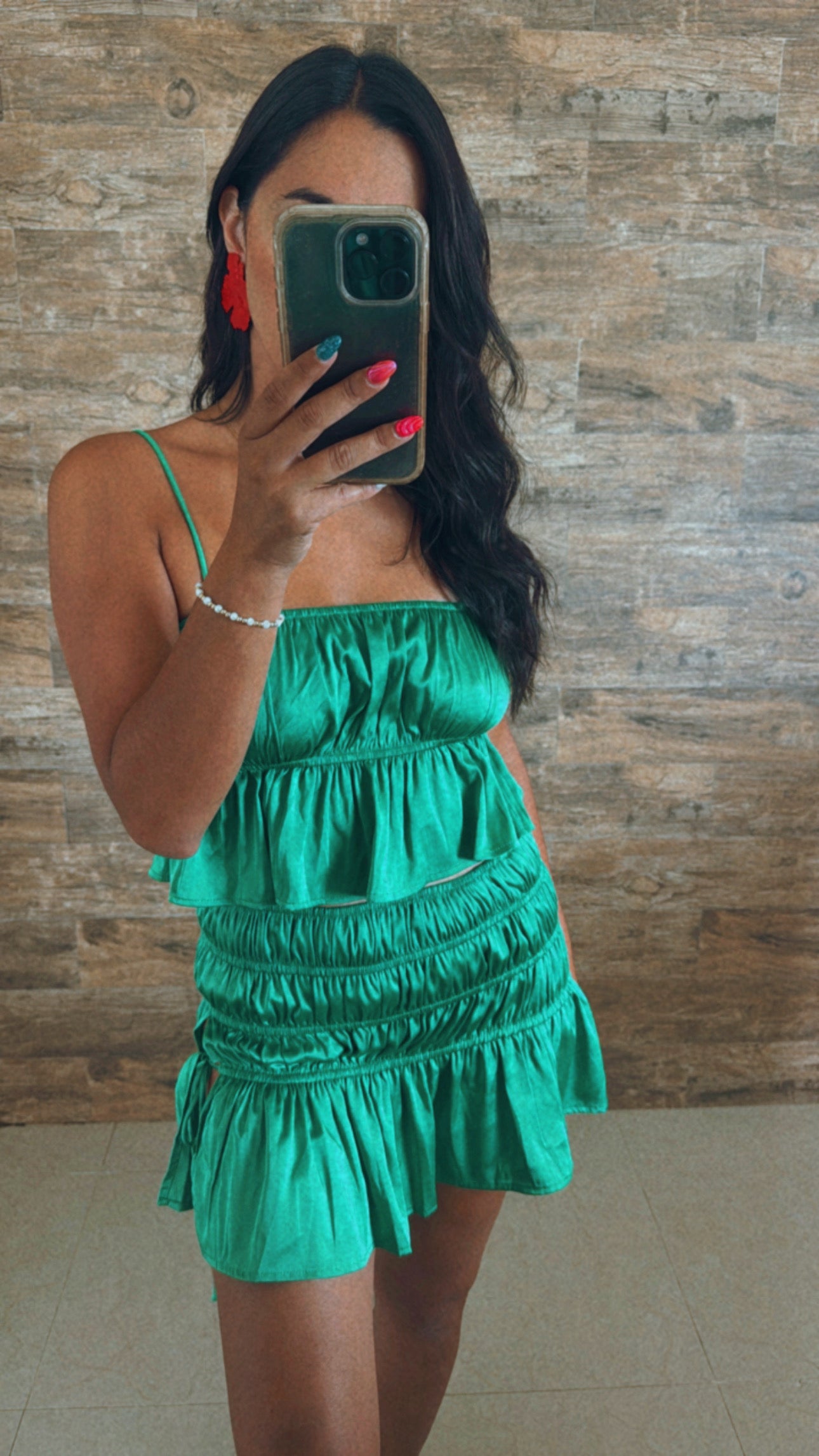 GREEN SATIN SET