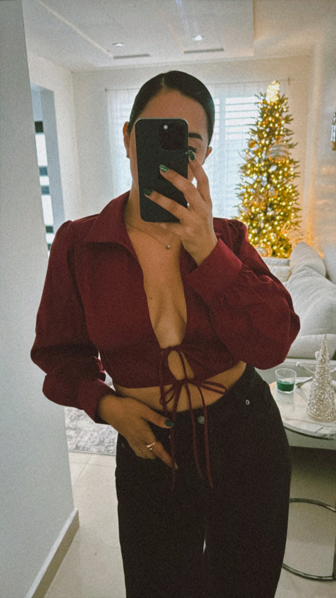 BURGUNDY LONG SLEEVE CROP TOP