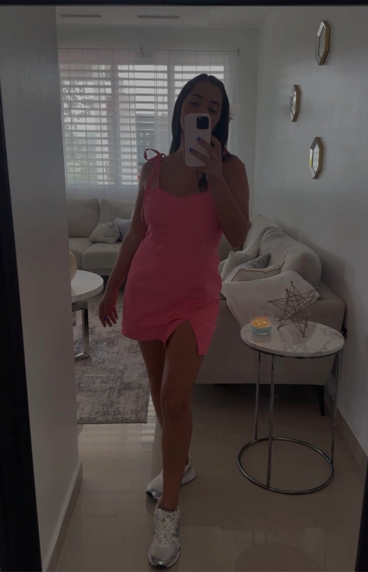 STRAP DENIM MINI DRESS PINK