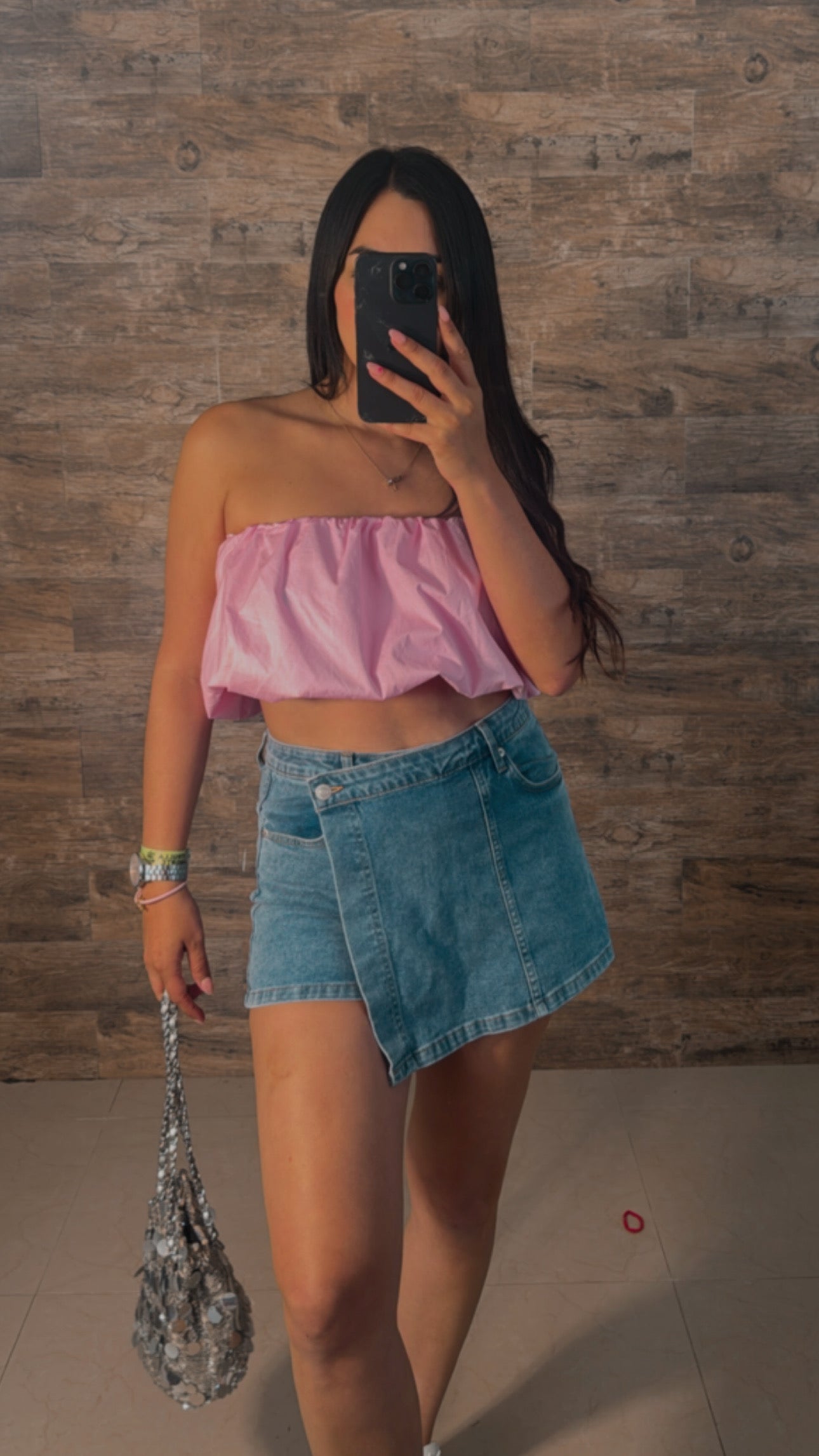 SCRUCHIE CROP PINK TOP