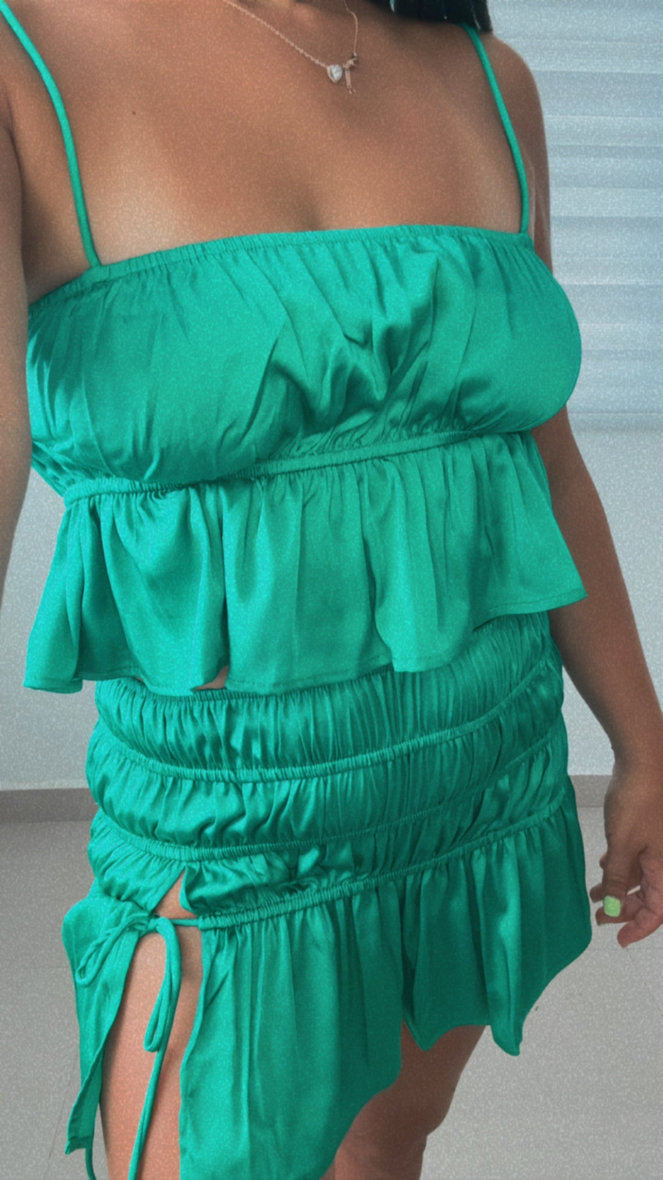 GREEN SATIN SET