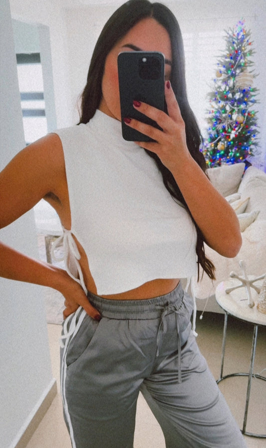 Side tie mock neck top